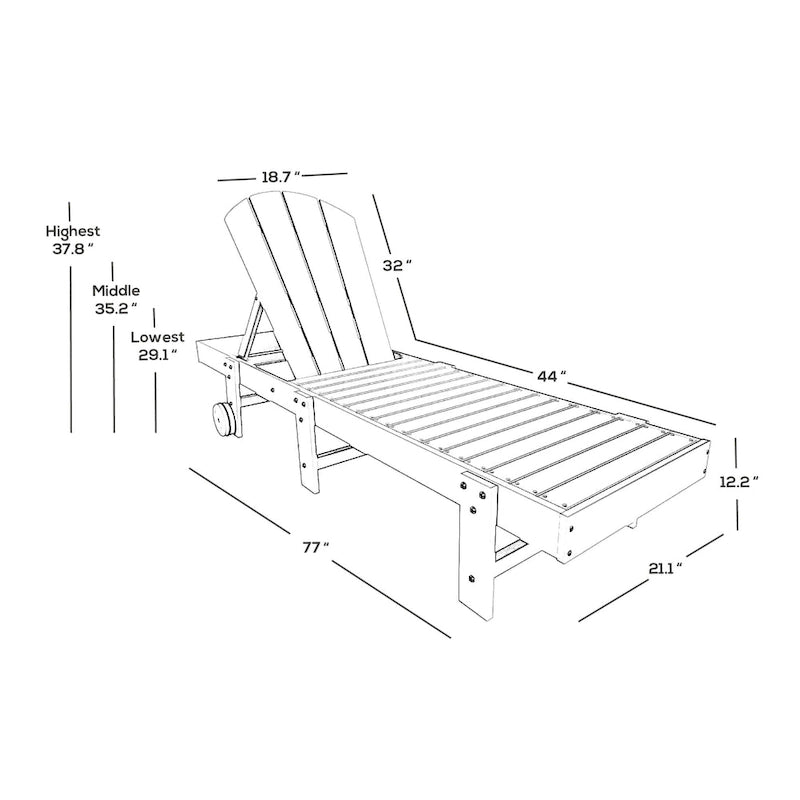 Chaises longues sans accoudoirs inclinables d'extérieur Polytrends Laguna en PEHD résistant aux intempéries pour patio et piscine (ensemble de 3 pièces)