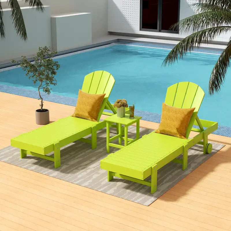 Chaises longues sans accoudoirs inclinables d'extérieur Polytrends Laguna en PEHD résistant aux intempéries pour patio et piscine (ensemble de 3 pièces)