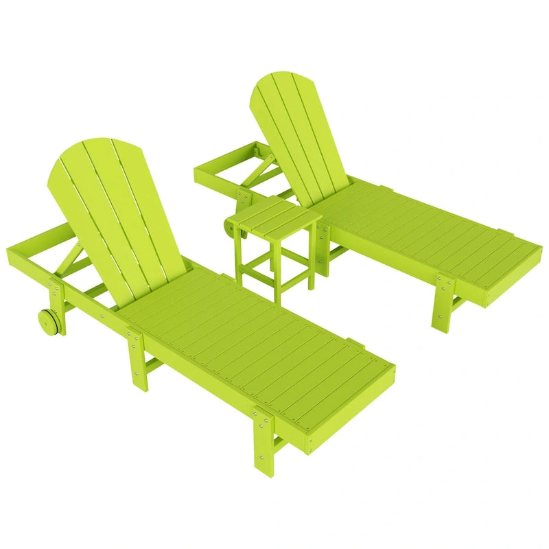 Chaises longues sans accoudoirs inclinables d'extérieur Polytrends Laguna en PEHD résistant aux intempéries pour patio et piscine (ensemble de 3 pièces)