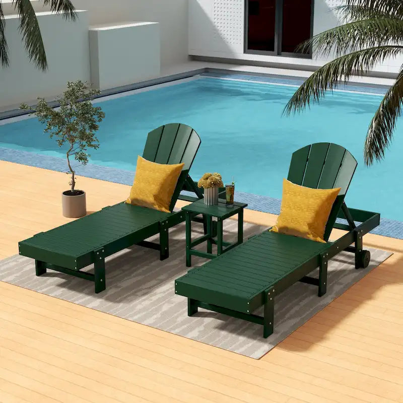 Chaises longues sans accoudoirs inclinables d'extérieur Polytrends Laguna en PEHD résistant aux intempéries pour patio et piscine (ensemble de 3 pièces)