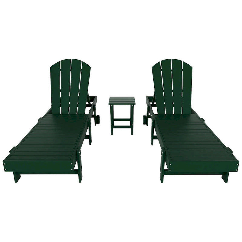 Chaises longues sans accoudoirs inclinables d'extérieur Polytrends Laguna en PEHD résistant aux intempéries pour patio et piscine (ensemble de 3 pièces)