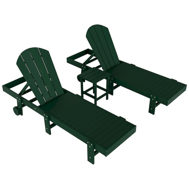 Chaises longues sans accoudoirs inclinables d'extérieur Polytrends Laguna en PEHD résistant aux intempéries pour patio et piscine (ensemble de 3 pièces)