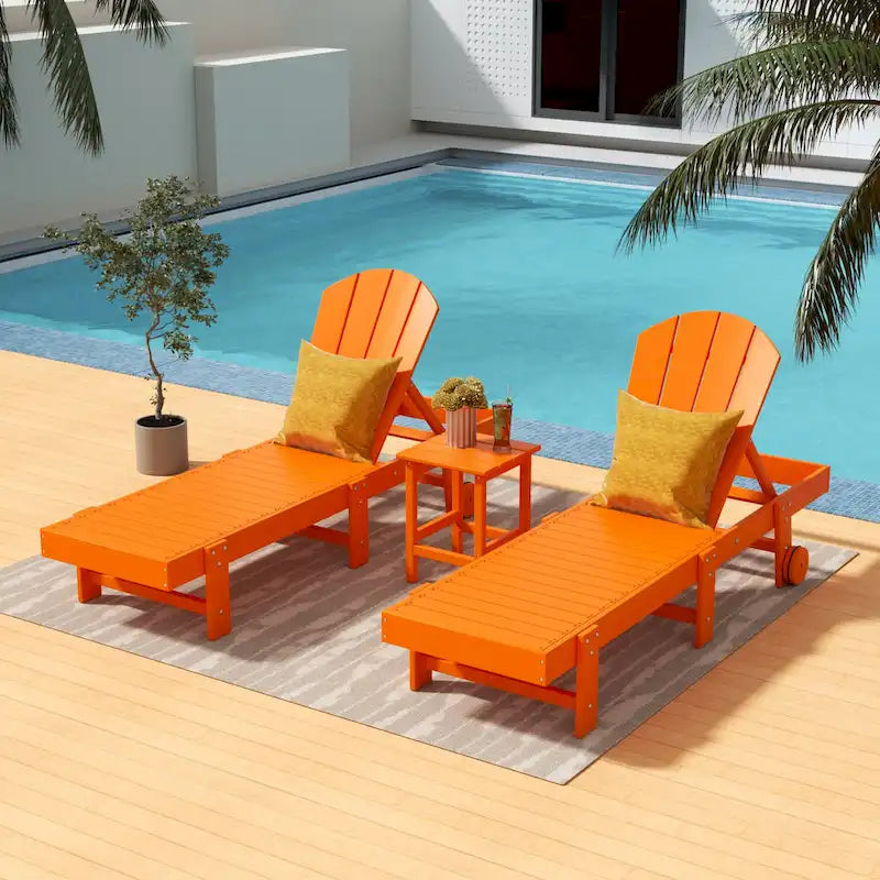 Chaises longues sans accoudoirs inclinables d'extérieur Polytrends Laguna en PEHD résistant aux intempéries pour patio et piscine (ensemble de 3 pièces)