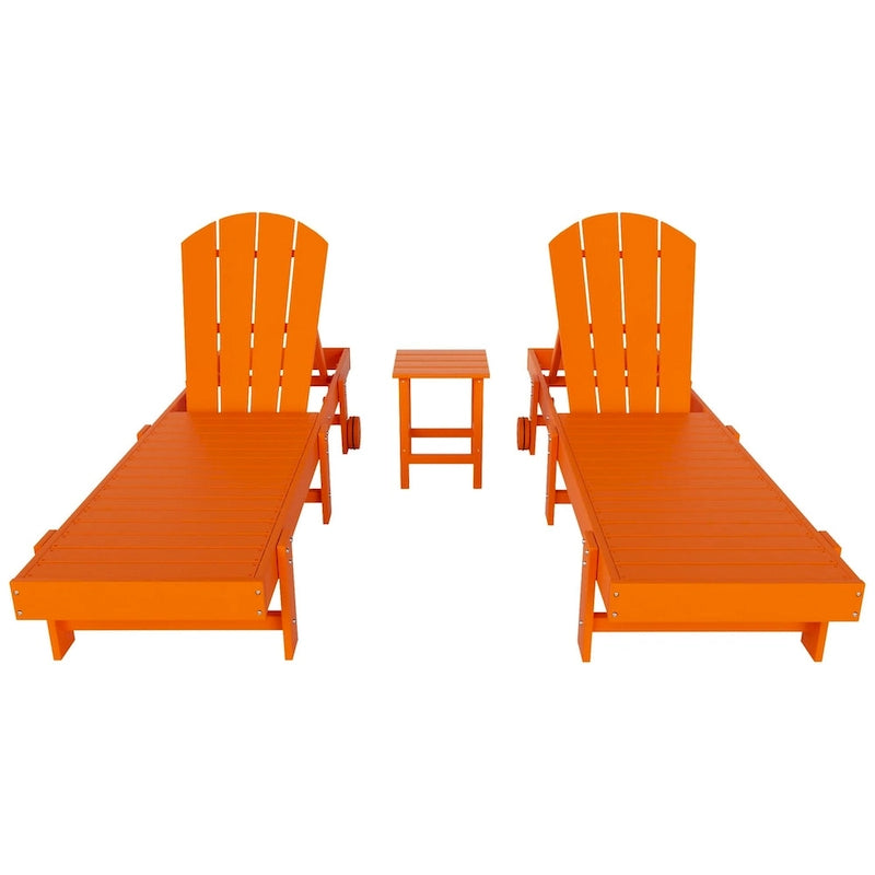 Chaises longues sans accoudoirs inclinables d'extérieur Polytrends Laguna en PEHD résistant aux intempéries pour patio et piscine (ensemble de 3 pièces)