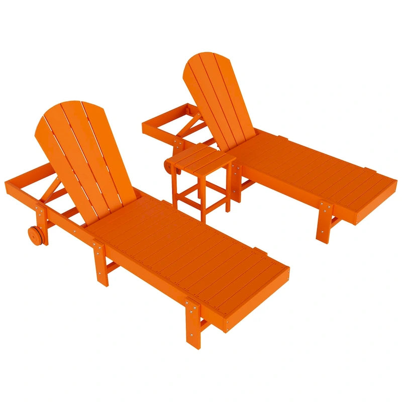 Chaises longues sans accoudoirs inclinables d'extérieur Polytrends Laguna en PEHD résistant aux intempéries pour patio et piscine (ensemble de 3 pièces)