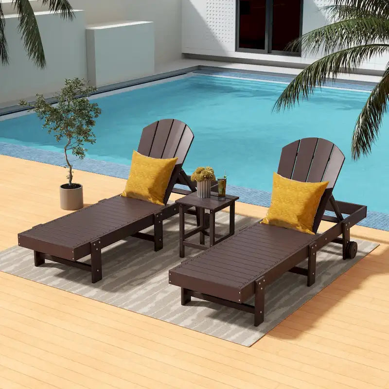 Chaises longues sans accoudoirs inclinables d'extérieur Polytrends Laguna en PEHD résistant aux intempéries pour patio et piscine (ensemble de 3 pièces)