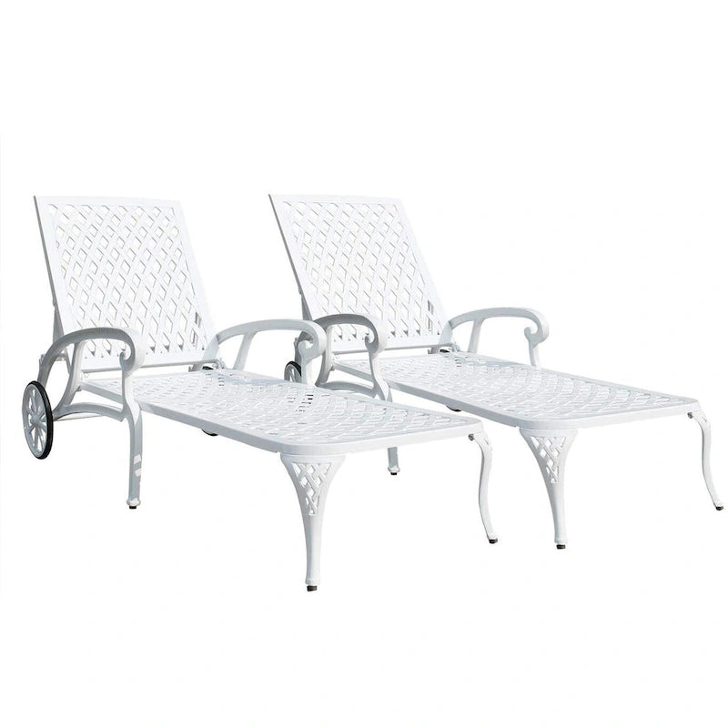 Chaise longue de piscine, chaise longue en fonte d'aluminium avec roues, lot de 2