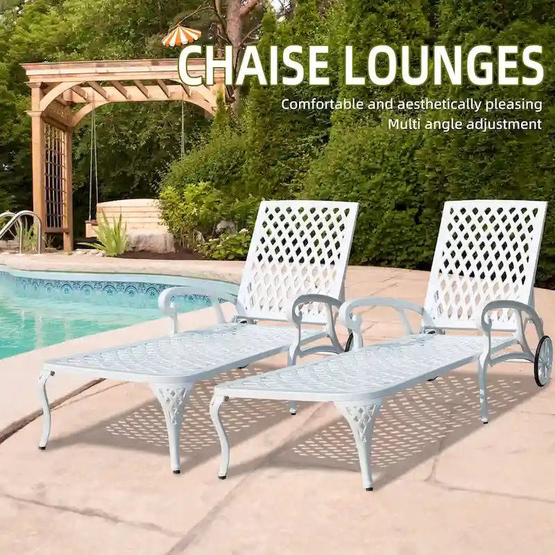 Chaise longue de piscine, chaise longue en fonte d'aluminium avec roues, lot de 2