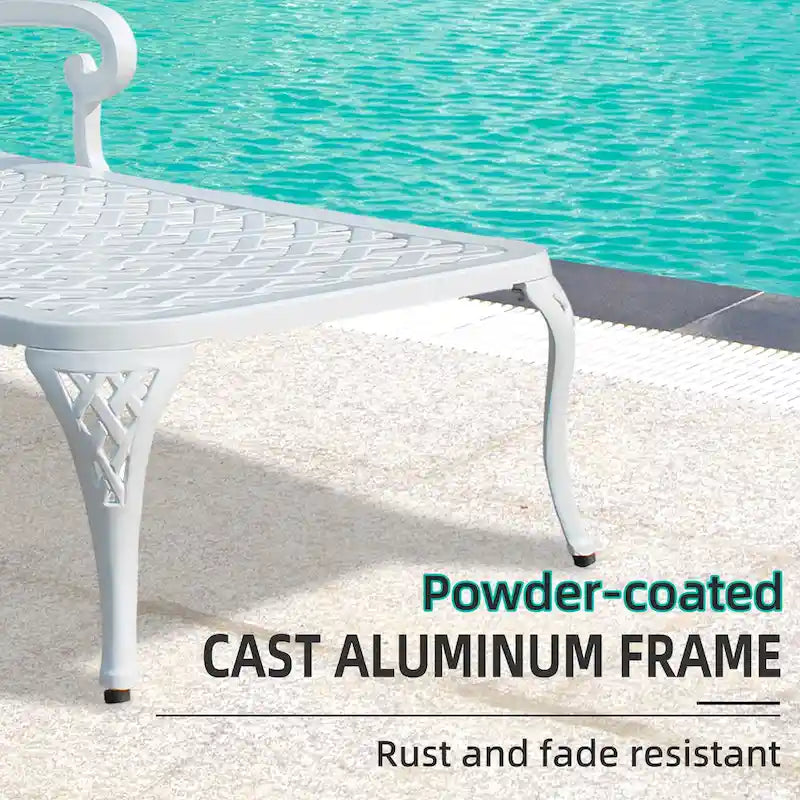 Chaise longue de piscine, chaise longue en fonte d'aluminium avec roues, lot de 2