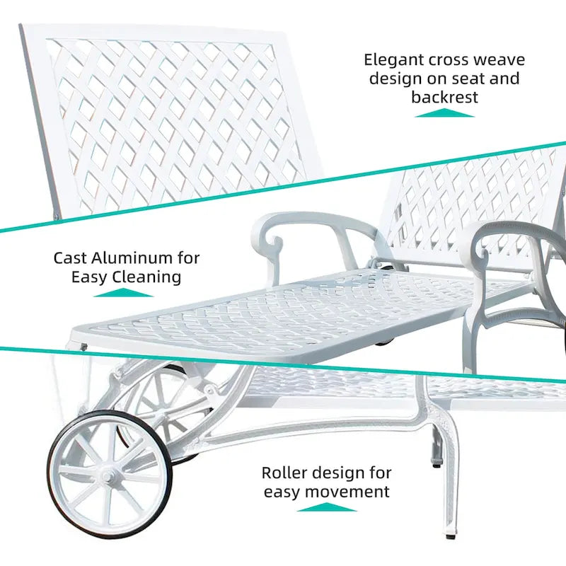 Chaise longue de piscine, chaise longue en fonte d'aluminium avec roues, lot de 2