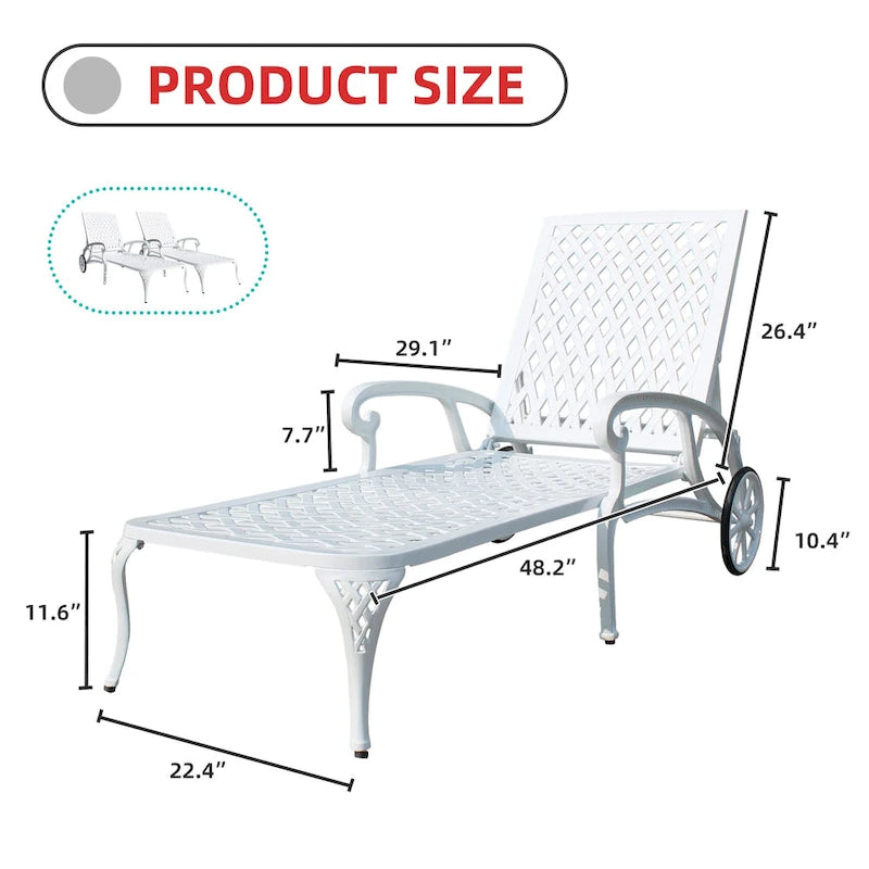 Chaise longue de piscine, chaise longue en fonte d'aluminium avec roues, lot de 2