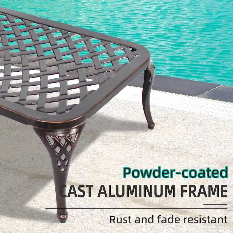 Chaise longue de piscine, chaise longue en fonte d'aluminium avec roues, lot de 2