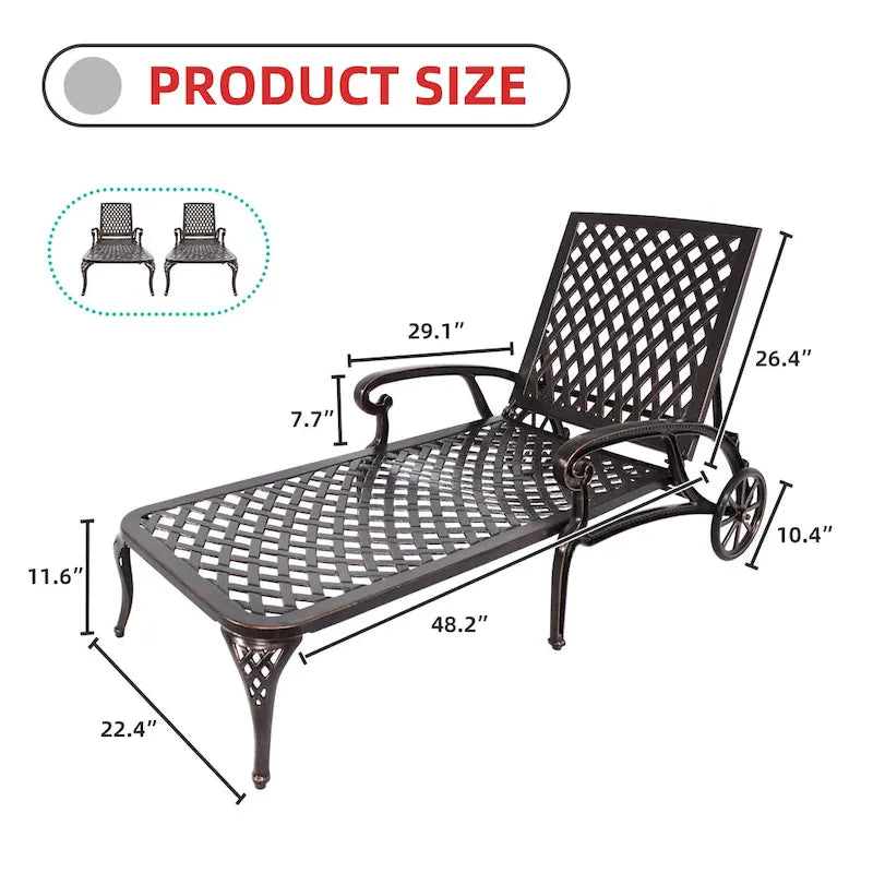 Chaise longue de piscine, chaise longue en fonte d'aluminium avec roues, lot de 2