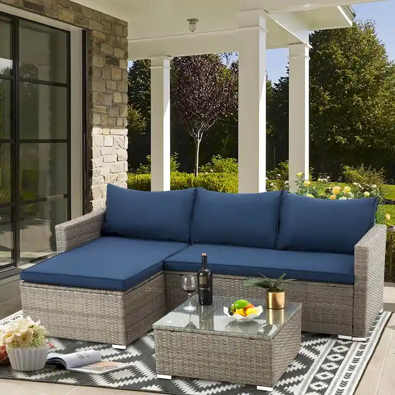 Ensemble de meubles de patio 3 pièces en rotin d'extérieur AVAWING