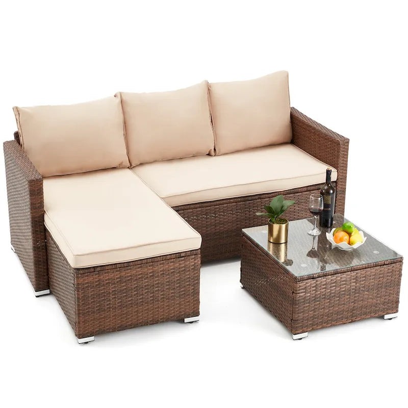 Ensemble de meubles de patio 3 pièces en rotin d'extérieur AVAWING