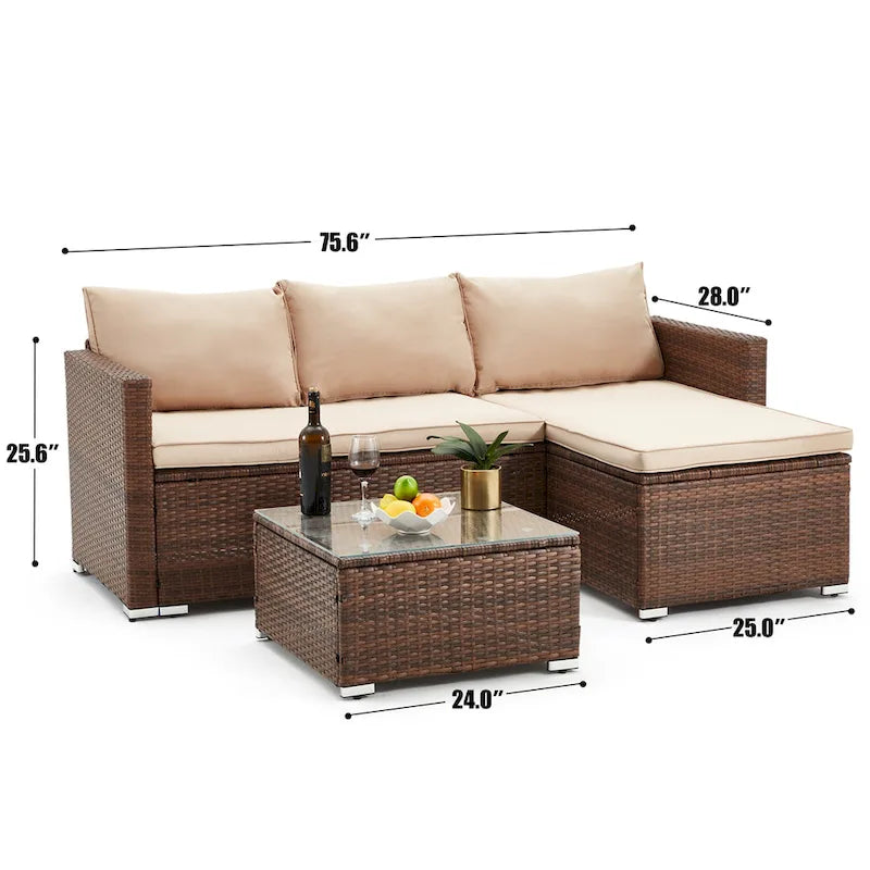 Ensemble de meubles de patio 3 pièces en rotin d'extérieur AVAWING