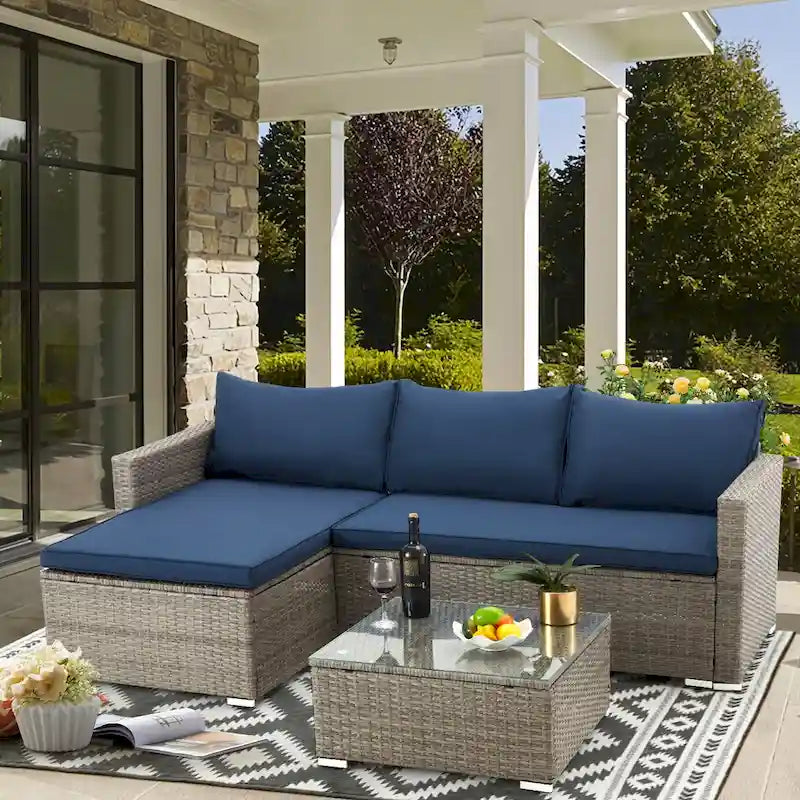 Ensemble de meubles de patio 3 pièces en rotin d'extérieur AVAWING
