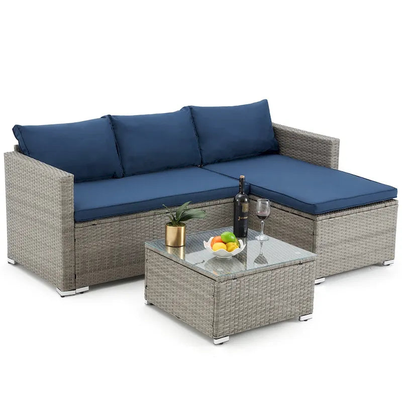 Ensemble de meubles de patio 3 pièces en rotin d'extérieur AVAWING
