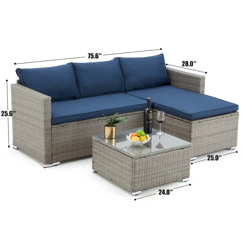 Ensemble de meubles de patio 3 pièces en rotin d'extérieur AVAWING