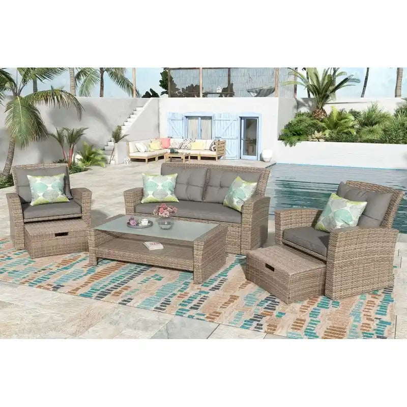 4 Pieces Outdoor Conversation Set All Weather Wicker Sectional Sofa with Ottoman
