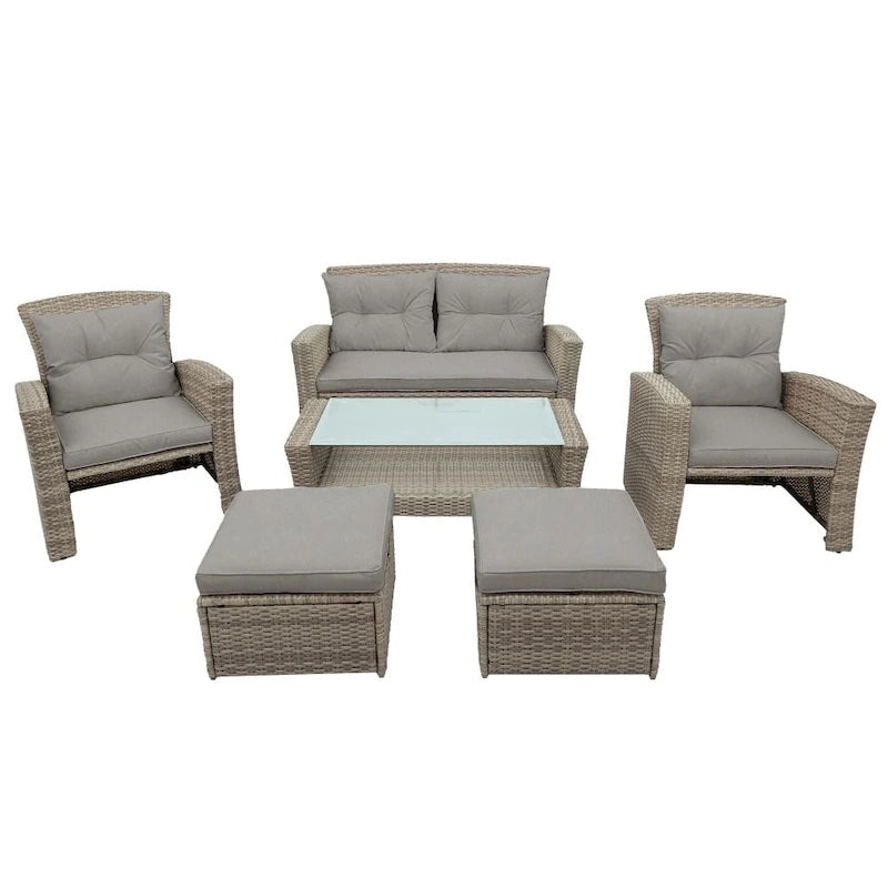 Ensemble de conversation de jardin 4 pièces en osier tout temps avec canapé modulable et ottoman
