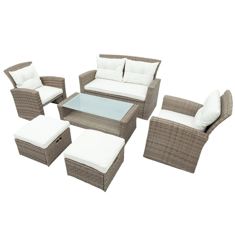 Ensemble de conversation de jardin 4 pièces en osier tout temps avec canapé modulable et ottoman
