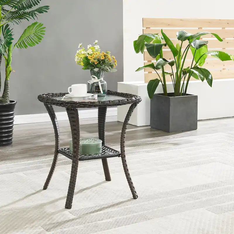 Table Basse en Rotin de Patio Pocassy, Table d'Appoint Extérieure en Rotin - 20X20