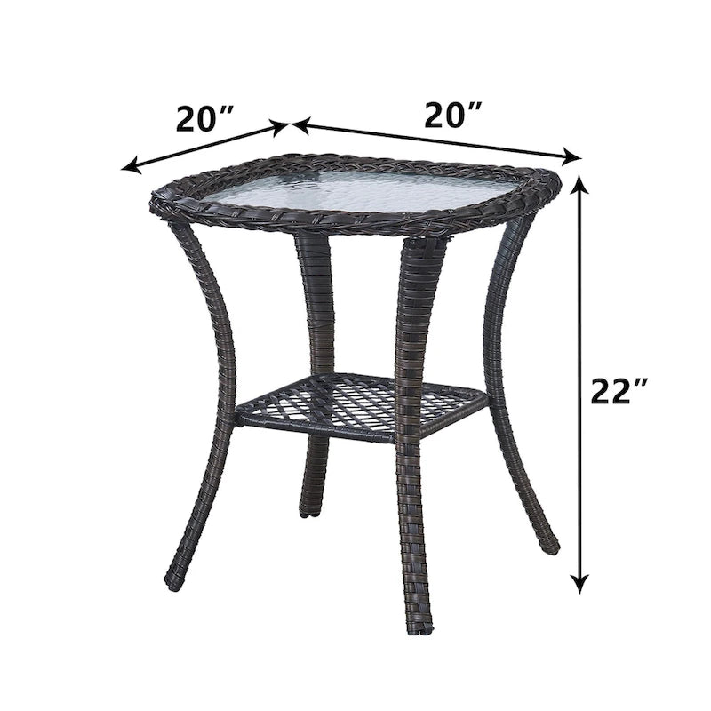 Table Basse en Rotin de Patio Pocassy, Table d'Appoint Extérieure en Rotin - 20X20