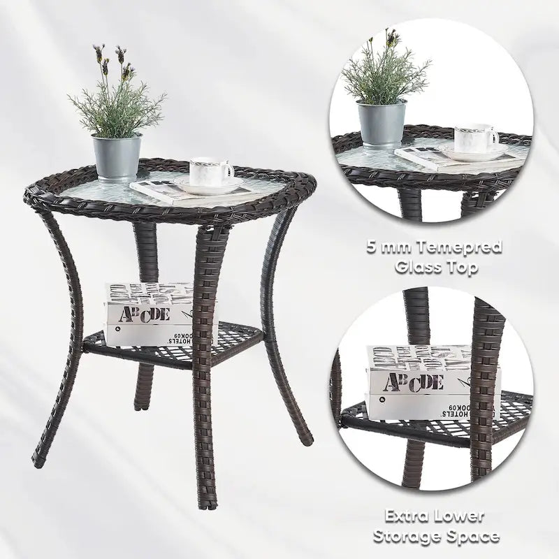 Table Basse en Rotin de Patio Pocassy, Table d'Appoint Extérieure en Rotin - 20X20