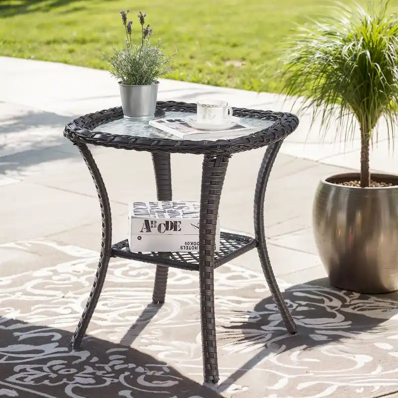 Table Basse en Rotin de Patio Pocassy, Table d'Appoint Extérieure en Rotin - 20X20