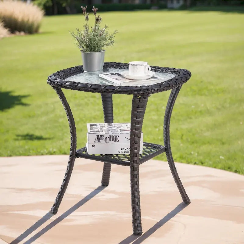 Table Basse en Rotin de Patio Pocassy, Table d'Appoint Extérieure en Rotin - 20X20