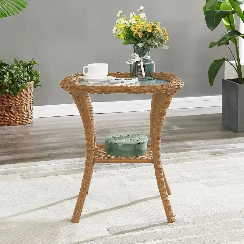 Table Basse en Rotin de Patio Pocassy, Table d'Appoint Extérieure en Rotin - 20X20