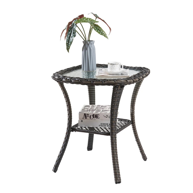 Table Basse en Rotin de Patio Pocassy, Table d'Appoint Extérieure en Rotin - 20X20