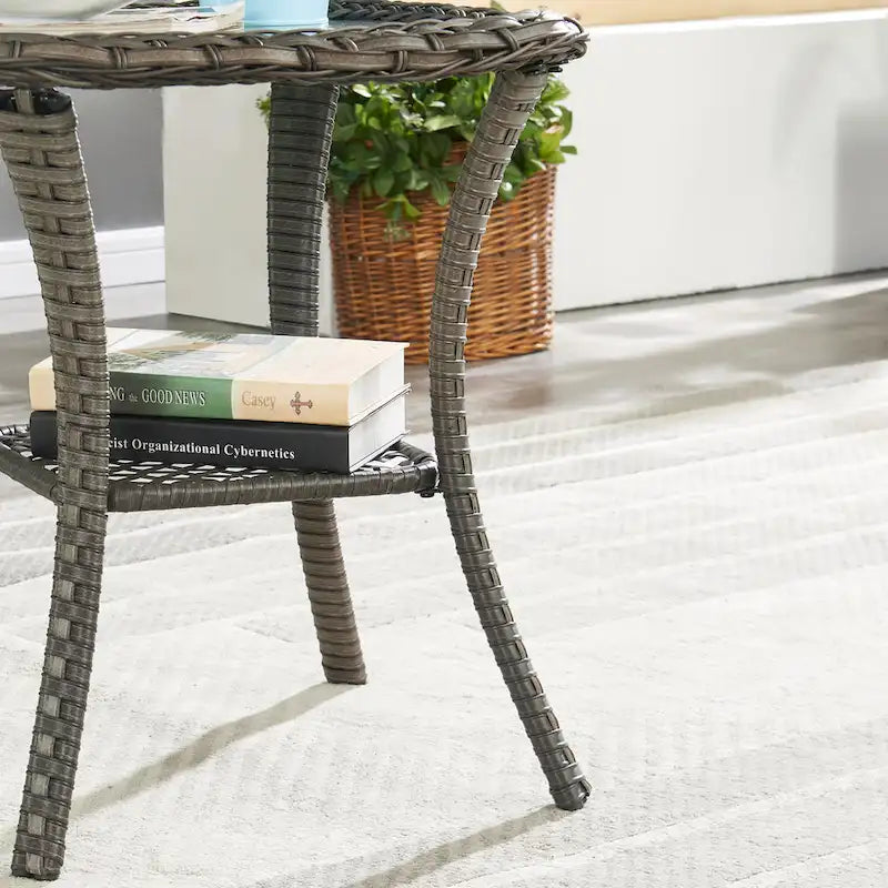 Table Basse en Rotin de Patio Pocassy, Table d'Appoint Extérieure en Rotin - 20X20