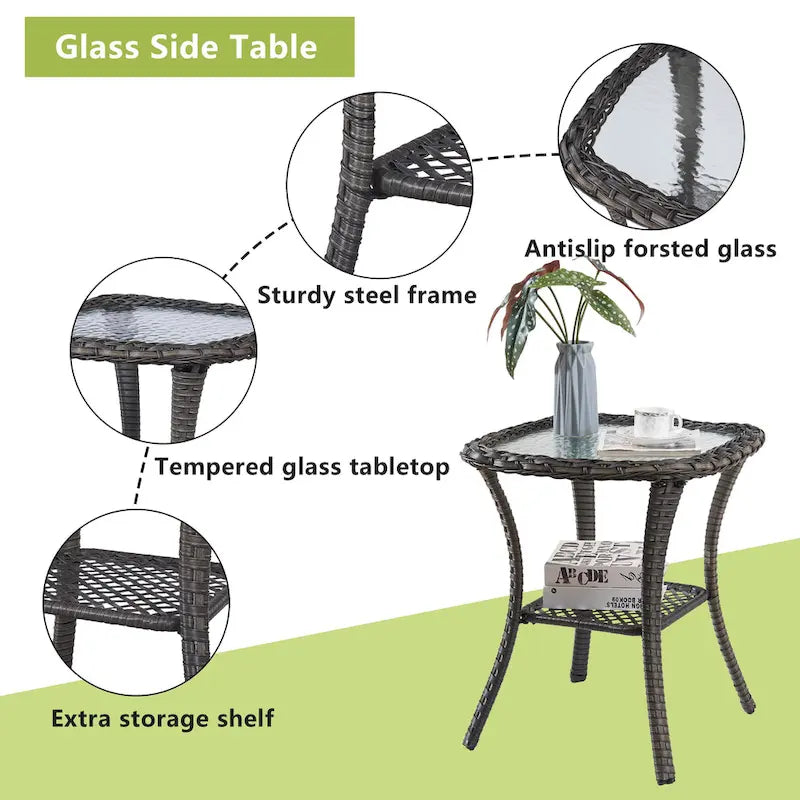 Table Basse en Rotin de Patio Pocassy, Table d'Appoint Extérieure en Rotin - 20X20