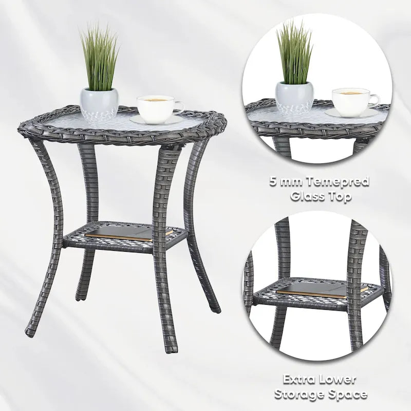 Table Basse en Rotin de Patio Pocassy, Table d'Appoint Extérieure en Rotin - 20X20