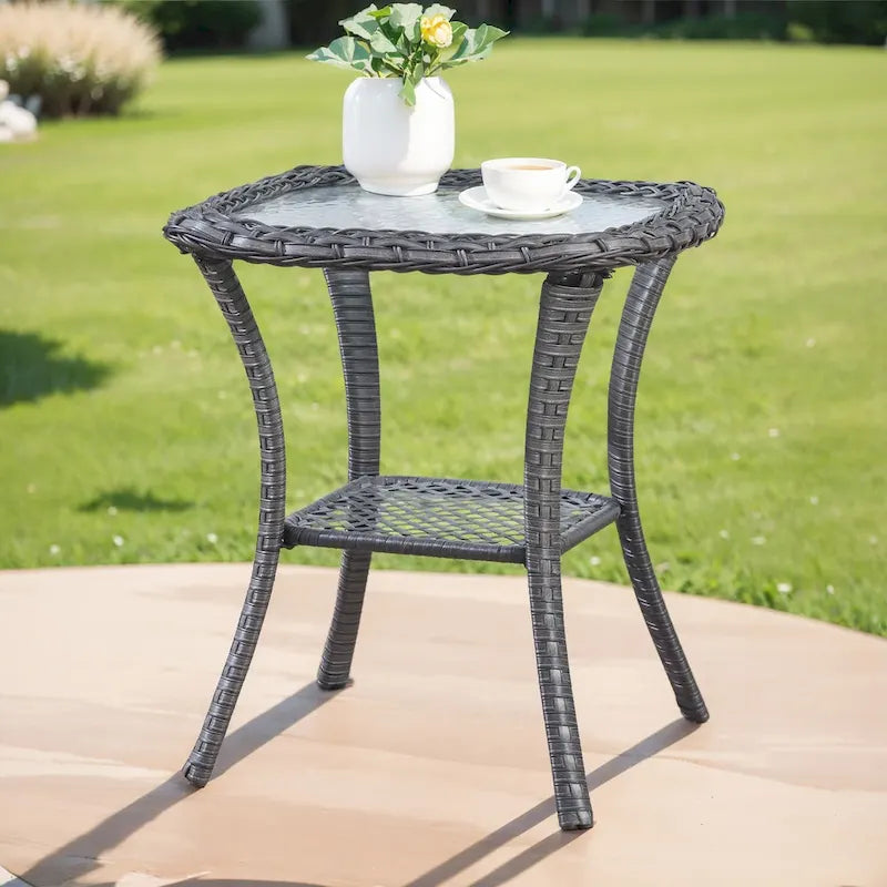 Table Basse en Rotin de Patio Pocassy, Table d'Appoint Extérieure en Rotin - 20X20