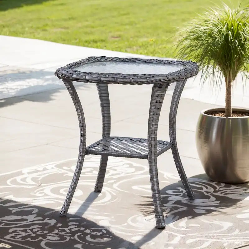 Table Basse en Rotin de Patio Pocassy, Table d'Appoint Extérieure en Rotin - 20X20