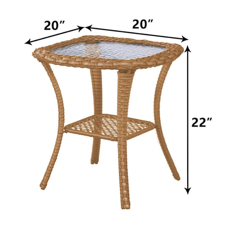 Table Basse en Rotin de Patio Pocassy, Table d'Appoint Extérieure en Rotin - 20X20