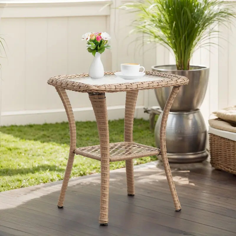 Table Basse en Rotin de Patio Pocassy, Table d'Appoint Extérieure en Rotin - 20X20