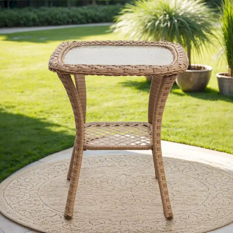 Table Basse en Rotin de Patio Pocassy, Table d'Appoint Extérieure en Rotin - 20X20