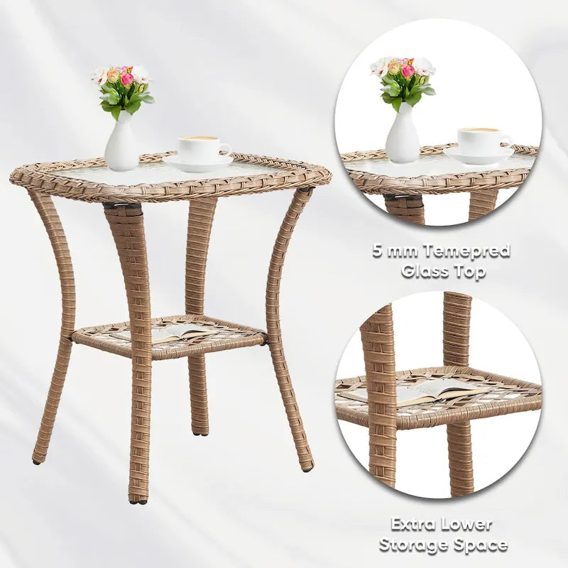 Table Basse en Rotin de Patio Pocassy, Table d'Appoint Extérieure en Rotin - 20X20