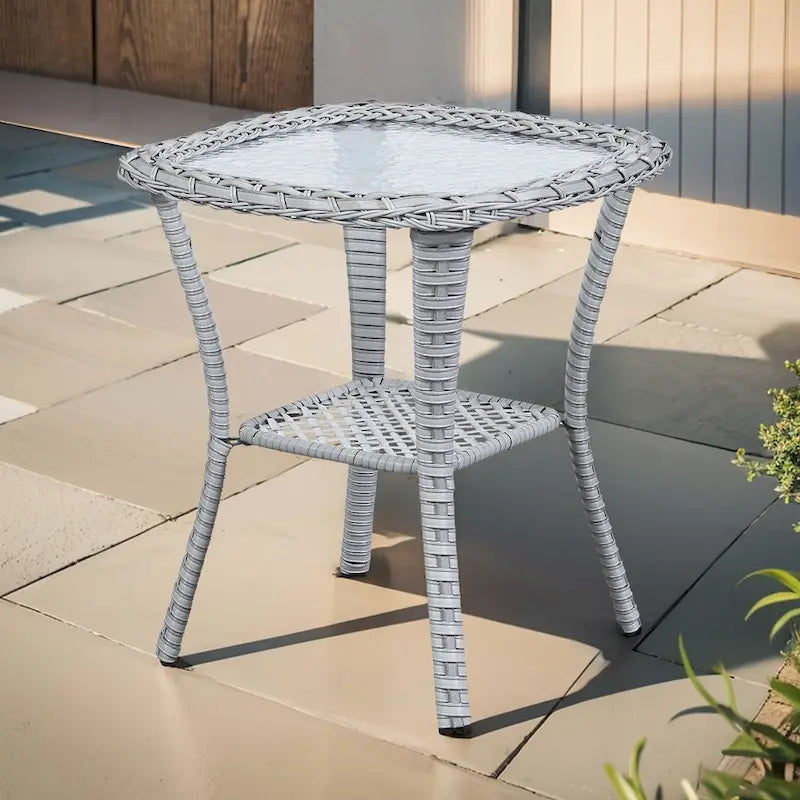 Table Basse en Rotin de Patio Pocassy, Table d'Appoint Extérieure en Rotin - 20X20