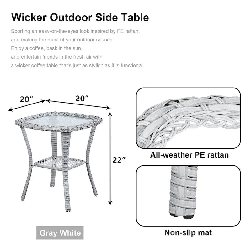 Table Basse en Rotin de Patio Pocassy, Table d'Appoint Extérieure en Rotin - 20X20