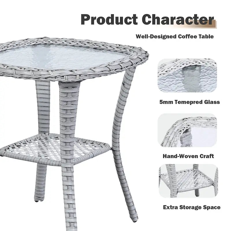 Table Basse en Rotin de Patio Pocassy, Table d'Appoint Extérieure en Rotin - 20X20