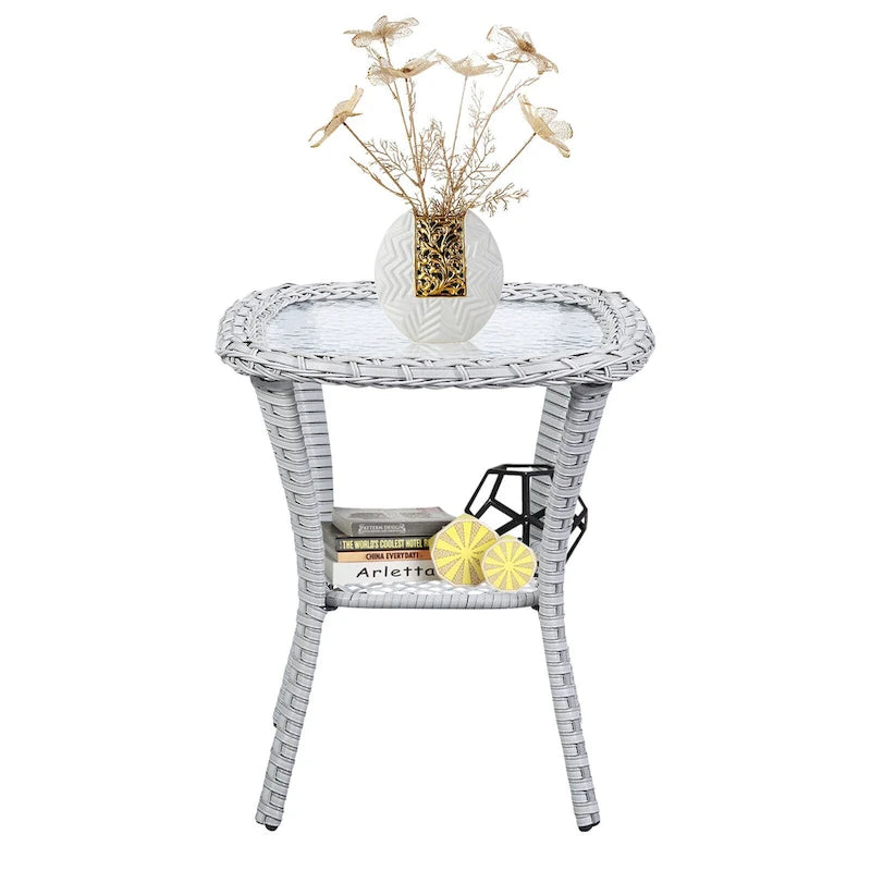 Table Basse en Rotin de Patio Pocassy, Table d'Appoint Extérieure en Rotin - 20X20