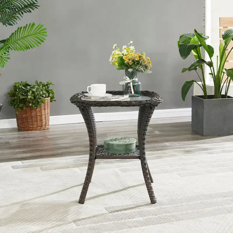 Table Basse en Rotin de Patio Pocassy, Table d'Appoint Extérieure en Rotin - 20X20