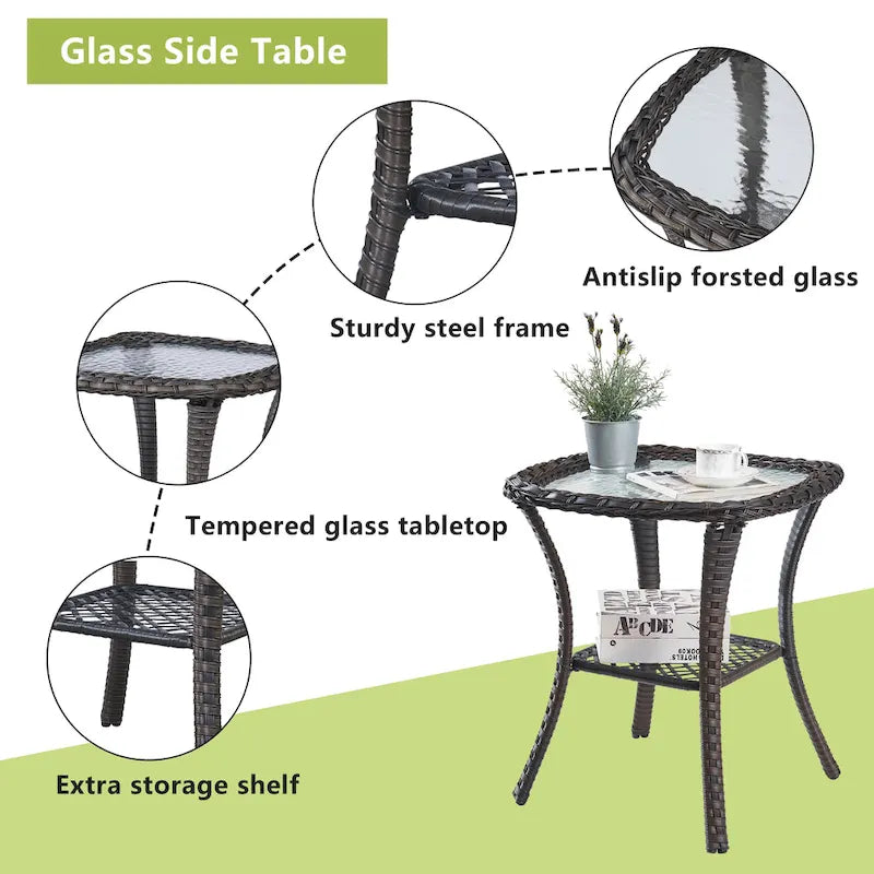 Table Basse en Rotin de Patio Pocassy, Table d'Appoint Extérieure en Rotin - 20X20