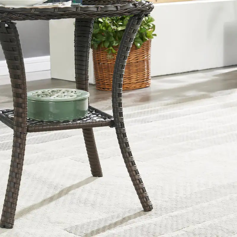 Table Basse en Rotin de Patio Pocassy, Table d'Appoint Extérieure en Rotin - 20X20