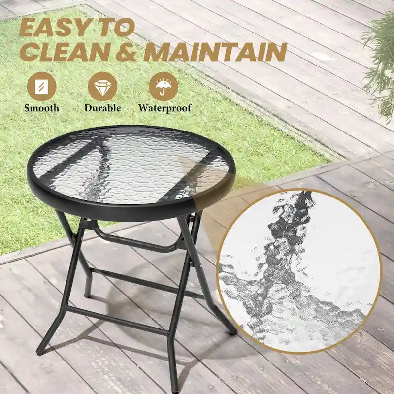 Crestlive Outdoor Side Table Petite table pliante de patio avec plateau en verre trempé